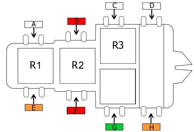Nahaufnahme des Sicherungskasten-Diagramms im Fahrgastraum mit Legende.