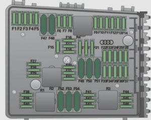 Blick in den Motorraum eines Audi S3 (2010) zur Lokalisierung der Sicherung.