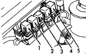 Motorraumrelais am rechten Kotflügel für M/T-Modelle, Baujahre 1990-1993.