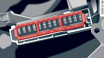 Sicherungsbelegung für die Freisprecheinrichtung an der Instrumententafel Fahrerseite.