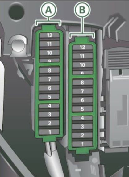 Sicherungsbelegung für die Instrumententafel auf der rechten Seite (Modelle 2010, 2011).