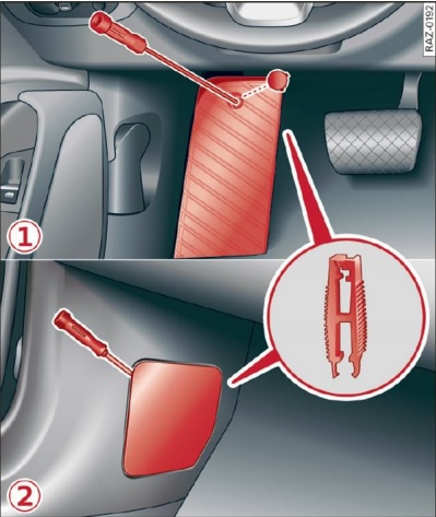 Zweiter Sicherungskasten im Fahrerfußraum bei Linkslenker-Fahrzeugen.