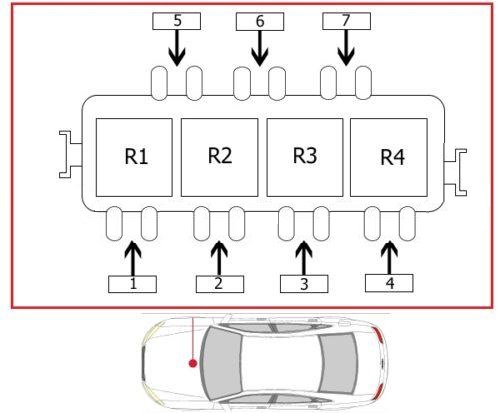 Sicherungskasten und Relais im Motorraum des Audi A8