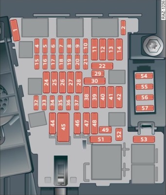 Sicherungskasten-Diagramm im Innenraum für Kraftstoffeinspritzdüsen, Modell 2021.