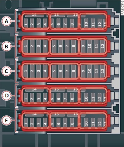 Sicherungskasten-Diagramm Version 2 im Fußraum des Fahrers.