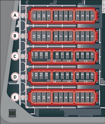 Sicherungstafel-Diagramm für den Klimaanlagenkompressor im Kofferraum.
