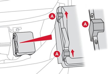 Sicherungsbelegung im Motorraum des Citroen Berlingo III nahe der Batterie.