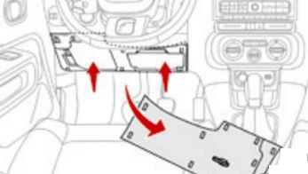 Position des Sicherungskastens unter dem Lenkrad im Armaturenbrett.