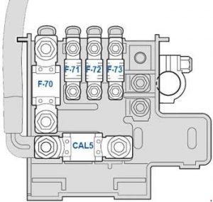 Sicherungen und Relais im Batteriefach des Ferrari 458 Speciale.