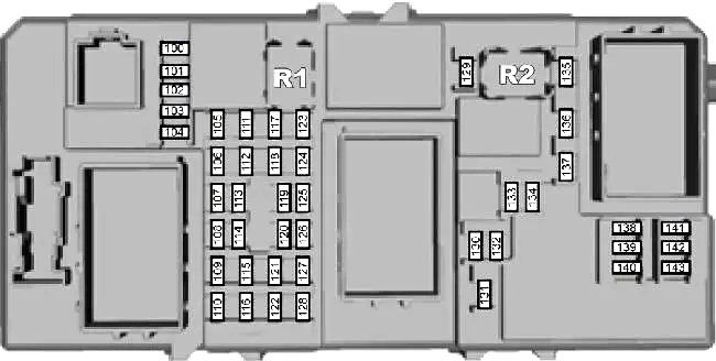 Sicherungsplan für geschützte Komponenten in der Kabine des Ford C-MAX (2007-2010).