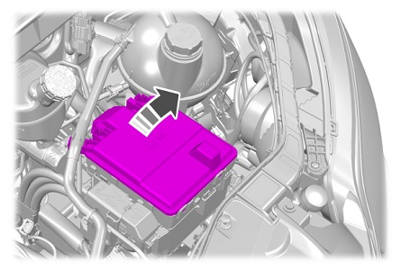 Übersicht der Position des Sicherungskastens im Motorraum.