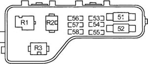 Relais-Sicherungskasten im Motorraum eines Honda Civic mit ABS für Warnblinkrelais.