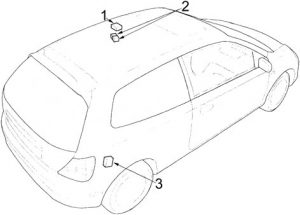 Hatchback-Modell des Honda Civic (2001-2005) mit Steuergerät-Komponenten.