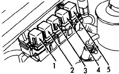 Position der Motorraumrelais am rechten Kotflügel für M/T-Modelle (1990-1993).
