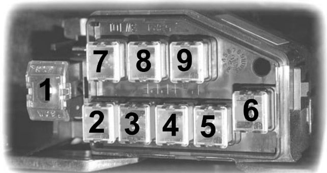 Nahaufnahme des Sicherungskastens im Motorraum des Mazda BT-50.