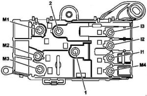 Vormotorraum-Sicherungskasten des Mercedes S-Klasse A217, Ansicht von oben.