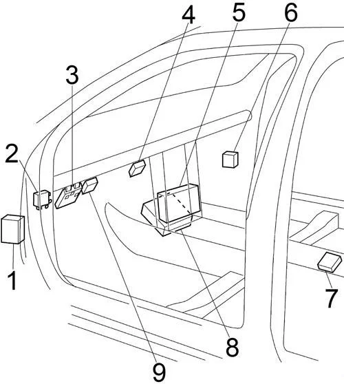 Innenansicht des Nissan Altima (1998-2001) mit Fokus auf die Kabine.