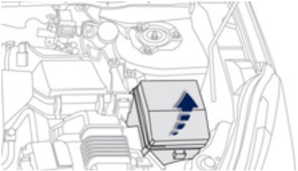 Lage des Sicherungskastens im Motorraum des Peugeot 4008.