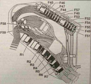 Sicherungsbelegung im Motorraum des Renault Espace, inklusive aktivem Federungssystem.