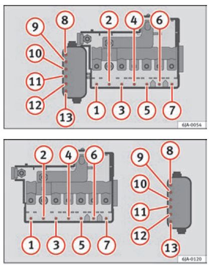 Sicherungsbelegung des Moduls unter dem Lenkrad im Motorraum des SEAT Toledo NH.