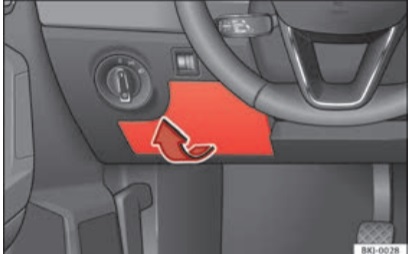 Nahaufnahme des Sicherungskastens im Motorraum, Fahrerseite.