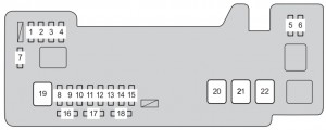 Sicherungskasten im Motorraum des Toyota Aygo AB10 (2012-2014) von oben.