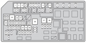 Sicherungskasten im Motorraum des Toyota Land Cruiser 150 mit Sicherung 1 für Zigarettenanzünder.