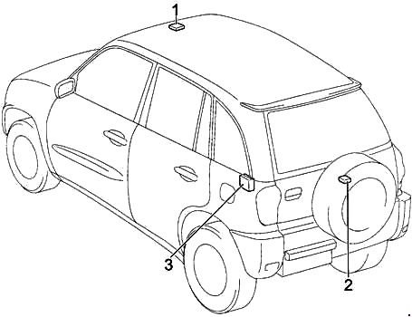 Diagramm der zusätzlichen elektrischen Elemente im Toyota RAV4.