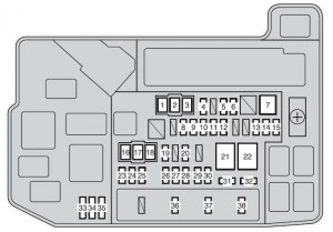 Sicherungskasten im Motorraum des Toyota Auris Hybrid (2011-2012).