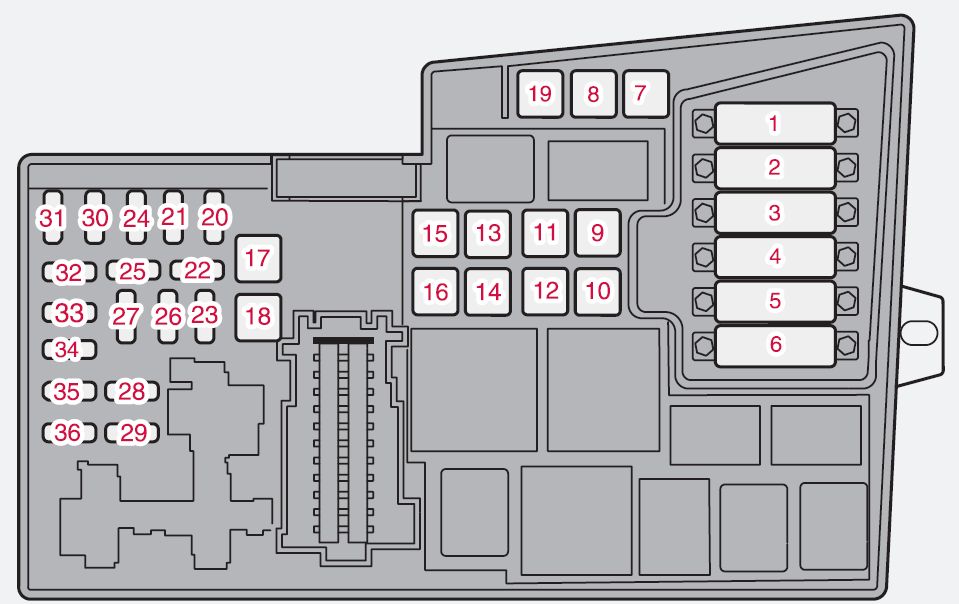 Sicherungskasten im Motorraum des Volvo S40 (2009) mit Sicherung 45.
