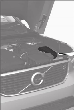 Detailansicht des Sicherungskastens im Motorraum des Volvo XC40.