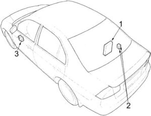 Limousine oder Coupé des Honda Civic (2001-2005) mit Steuergerät-Komponenten.
